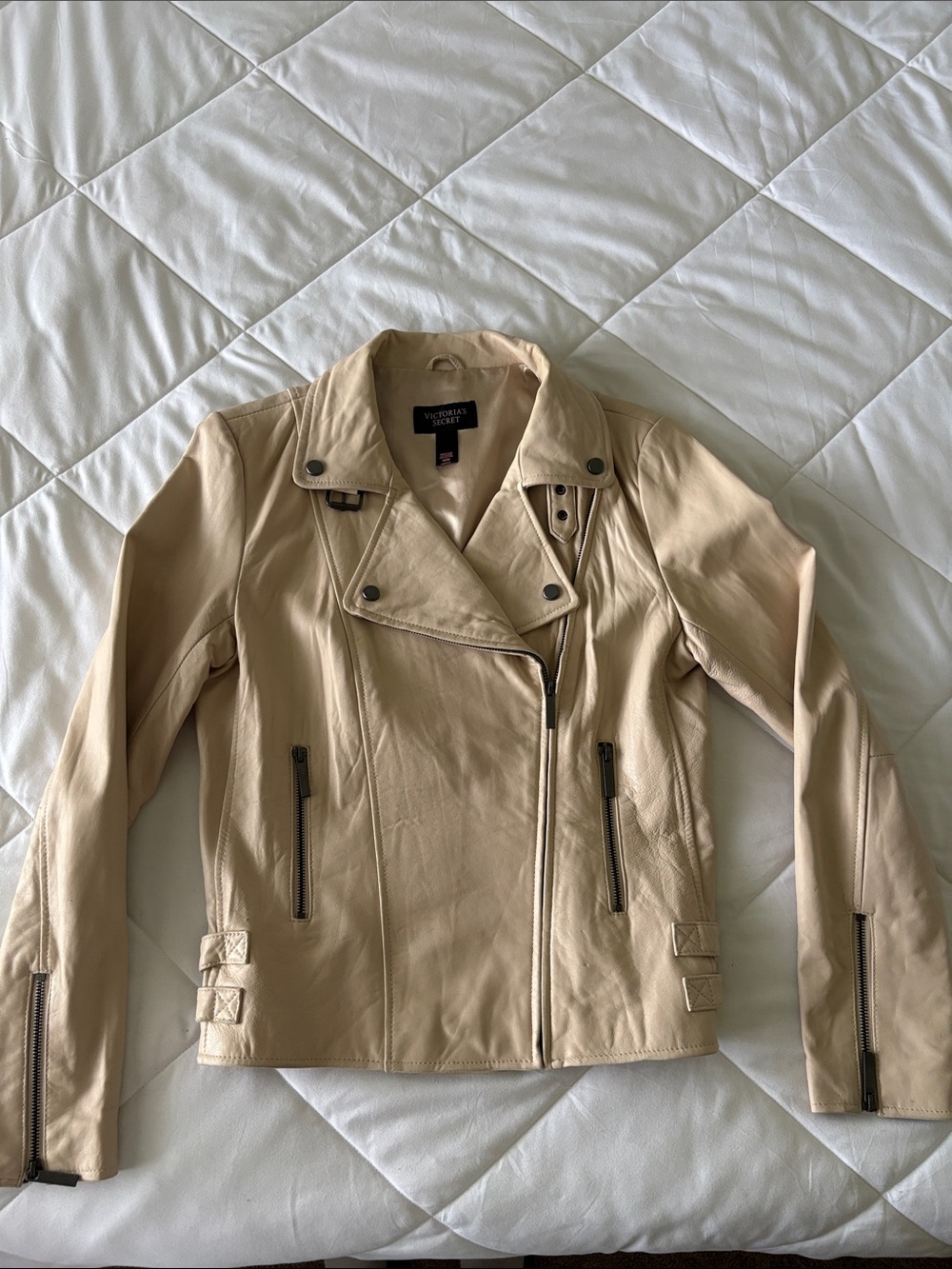 Victoria's Secret Beige Leather Moto Jacket